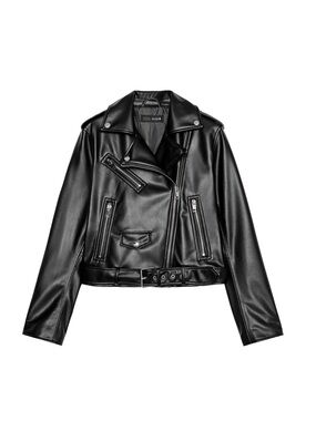 Zara Black Faux Leather Biker Jacket with Silver Hardware